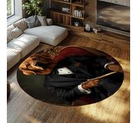 MOKOSAISE Vintage Gentleman Dog Circle Area Rugs Classic Elegant Animal Portrait Print Round Carpet Washable Soft Low Pile Floor Mat for Office 150cm(Round)