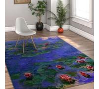 MOKOSAISE Vintage Purple Area Rug 140x200cm Water Lily Floral Machine Washable Entry Non-slip Backing Carpet for Kitchen Laundry Room Entryway
