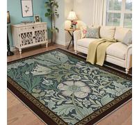 MOKOSAISE Washable Area Rug 100x200cm Large Soft Non-slip Vintage Colorful Flowers and Green Leaf Brown Border Carpet for Bedroom Dining Room Under Table