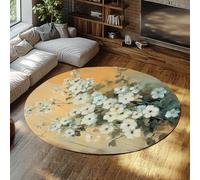 MOKOSAISE Washable Area Rugs for Kitchen White Floral Round Rug 80cm（Round） Vintage Chic Rugs Non-slip Floor Mat for Living Room French Country Style Indoor Carpets