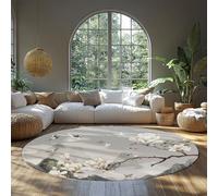 MOKOSAISE Washable Circle Rug 80cm（Round） White Magnolia Round Area Rugs Oriental Misty Flying Birds Indoor Carpet for Bedroom Living Room Nursery Floor Mat
