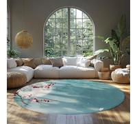 MOKOSAISE Washable Round Area Rug 100cm（Round） Rugs Thin Oriental Pink Flowers Full Moon Large Circle Carpet for Bedroom Living Room Kitchen Nursery Low Pile Indoor Mat