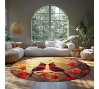 MOKOSAISE Washable Round Area Rug Living Room 120cm（Round） Low-Profile Large Rugs Cardinal Branch with Autumn Maple Leaves Indoor Carpet for Bedroom Dinning Room