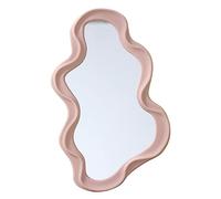 Mokoze Asymmetrical Wall-Mounted Mirror, Creative Unique Decorative Mirrors, Funky Wavy Mirror 16.14"x9.84" Irregular Border Pink Mirror for Bathroom Living Room Decoration