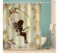 MOKURI 3D Shower Curtain Heavy Duty Polyester Fabric Waterproof Shower Curtain Girly Pattern Golden Bathroom Curtains with 12pcs Hooks (200x220 cm)