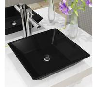Mokuyard Square Ceramic Washbasin Black 41.5 x 41.5 x 12 cm Over Countertop Basin Sink for Sanitary Bathroom or Toilet, Modern Common Pile