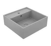 Mokuyard Square Sink Overflow Ceramic Light Grey Matt 41 x 41 cm Over Countertop Basin Sink for Sanitary Bathroom or Toilet, Modern Common Pile