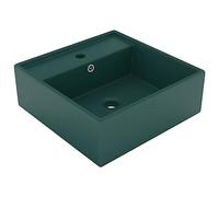 Mokuyard Washbasin Luxurious Square Overflow Ceramic Dark Green 41 x 41 cm Over Countertop Basin Sink for Sanitary Bathroom or Toilet, Modern Common Pile