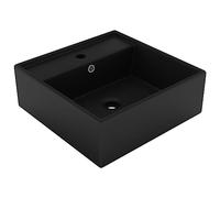 Mokuyard Washbasin Luxurious Square Overflow Ceramic Matte Black 41 x 41 cm Over Countertop Basin Sink for Sanitary Bathroom or Toilet, Modern Common Pile