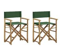 Mokuyary 2 x Folding Director Chairs Green Bamboo and Fabric for Garden, Balcony, Camping