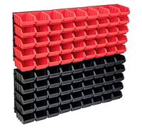 Mokuyary 96 Piece Red & Black Storage Bin and Wall Panel Kit Organizer Storage Shelf Wall Screw Box Tool for Small Rooms Garage Workshop