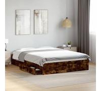 Mokuyary Bed Frame with Drawers Smoked Oak 135 x 190 cm Wood Material Available in Various Sizes and Colours, Suitable for Guest Room, Bedroom and Teenagers 135 x 190 cm