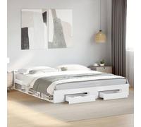 Mokuyary Bed Frame with Drawers, White, 180 x 200 cm, Wood Material, Available in Various Sizes and Colours, Suitable for Guest Room, Bedroom and Bed Frames for Teenagers and Children