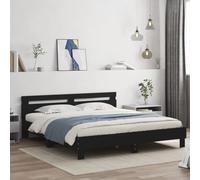 Mokuyary Bed Frame with Headboard and LED Lighting, Black, 180 x 200 cm, Available in Various Sizes and Colours, Suitable for Guest Room, Bedroom and Bed Frames for Teenagers and Children