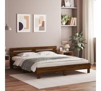 Mokuyary Bed Frame with Headboard and LED Lighting Brown Oak Effect Available in Various Sizes and Colours Suitable for Guest Rooms, Bedrooms and Teenagers 200 x 200 cm