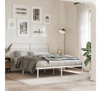 Mokuyary Bed Frame with Headboard Metal White 140 x 200 cm Bed Frame, Bed with Slatted Frame, Platform Bed Frame without Mattress, Easy Assembly for Bedroom, Guest Room, A6