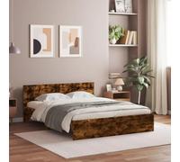Mokuyary Bed Frame with Headboard Smoked Oak 140 x 200 cm Available in Various Sizes and Colours, Suitable for Guest Room, Bedroom and Bed Frames for Teenagers and Children
