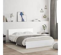Mokuyary Bed Frame with Headboard, White, 140 x 190 cm, Available in Various Sizes and Colours, Suitable for Guest Room, Bedroom and Bed Frames for Teenagers and Children