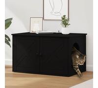 Mokuyary Black Cat House 85 x 55 x 50.5 cm Engineered Wood Kennel Shelter Protective Box for Cats, Pets -B