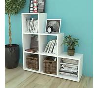 Mokuyary Bookcase/Shelf, 107 cm, White, Bookcase Storage Unit with Compartments, Wardrobe Book Shelf for Living Room, Office, Bedroom