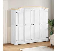 Mokuyary Corona Wardrobe, White, 194 x 52 x 186 cm, Solid Pine Wardrobe, Wardrobe Storage Cabinet for Bedroom, Hallway