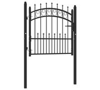Mokuyary Fence Gate with Spikes Steel 100 x 100 cm Black Garden Gate Metal Gate Yard Gate Garden Door Fence Door Single Gate with Post Lock Door Handle and Key