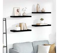 Mokuyary Floating Wall Shelf 4 Pieces Black Gloss 60 x 23.5 x 3.8 cm MDF for Bookcases, Kitchen Shelves, Courtyard Walls, Garden Shelves