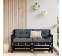 Mokuyary Garden Corner Sofas Pack of 2 Black Solid Wood Pine Lounge Balcony Furniture Garden Sofa for Patio, Balcony, Garden
