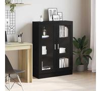Mokuyary Glass Display Cabinet, Living Room Cabinet, Dining Room, Kitchen Sideboard, Office Shelf, with Shelves Doors, Black Oak Bookcase 82.5 x 30.5 x 115 cm Engineered Wood