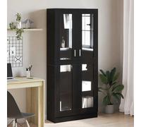 Mokuyary Glass Display Cabinet, Living Room Cabinet, Dining Room, Kitchen Sideboard, Office Shelf, with Shelves Doors, Bookshelf for Books, Black Oak 82.5 x 30.5 x 185 cm