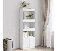 Mokuyary High Sideboard 63 x 33 x 180 cm White Engineered Wood, Sideboard with Storage Cabinet, Side Kitchen Cabinet for Living Room, Bedroom