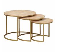 Mokuyary Nesting Coffee Tables 3 Pieces Brown Solid Wood Mango and Steel Living Room Table Couch Table for Living Room Bedroom Cabinet Minimalist Modern Design