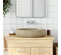 Mokuyary Oval Sand Countertop Washbasin 59 x 40 x 15 cm Ceramic Washbasin, Sink to Place Above the Counter for Bathroom, Guest Toilet, Hotel, Toilet