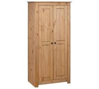 Mokuyary Panama Pine Wood Wardrobe 80 x 50 x 171.5 cm with 2 Doors with 2 Compartments and Hanging Rail Wardrobe Storage Cabinet for Bedroom Hallway