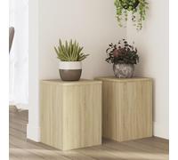 Mokuyary Plant Stands 2 Units Sonoma Oak Wood 25 x 25 x 35 cm High Strength Hollow Shelf That Can Be Filled with Sand and Gravel for Flower, Pot, House Plant