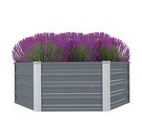 Mokuyary Raised Bed 129 x 129 x 46 cm Galvanised Steel Grey Raised Bed Plant Bed Cold Frame Garden Bed Metal for Vegetables Herbs Flowers