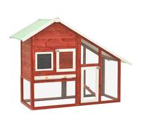 Mokuyary Red and White Hutch 140 x 63 x 120 cm Solid Fir Wood Hutch Cage Enclosure for Rabbits Small Animals