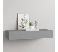 Mokuyary Shelf with Wall Drawer MDF Grey 60 x 23.5 x 10 cm Wall Shelf with 2 Drawers Floating Bedside Table Shelf with Drawer for Hallway Bedroom