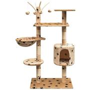 Mokuyary Sisal Cat Tree and Scratching Post 125 cm Beige Paw Prints Indoor Cat Tower for Animals, Bedroom, Living Room
