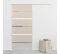 Mokuyary Sliding Door ESG Glass and Aluminium Silver 90 x 205 cm Sliding Glass Door for Bathroom, Living Room, Kitchen