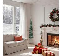 Mokuyary Slim Artificial Half Christmas Tree with Stand Green 150 cm Christmas Tree with Branches, Quick Assembly for Holiday Decoration at Home, Office