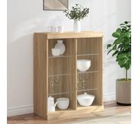 Mokuyary Sonoma Oak Sideboard with LED Lights, 81 x 37 x 100 cm, Kitchen Cabinet with LED Lighting, Sideboard, Buffet Cabinet with Storage Space for Kitchen and Dining Room