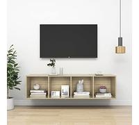 Mokuyary Sonoma Oak TV Wall Cabinet, 37 x 37 x 142.5 cm, Wood Material, Hanging TV Bench with 4 Compartments, Floating TV Unit, Wall Mounted TV Cabinet, TV Lowboard for Living Room, Office A