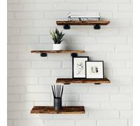 Mokuyary Wall Shelves 4 pcs Smoked Oak 40x20x1.5 cm Engineered Wood Wall Mounted Storage Shelving Units Display Rack Kitchens Bathrooms Living Rooms Decorative Units