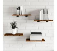 Mokuyary Wall Shelves 4 pcs Smoked Oak 40x30x1.5 cm Engineered Wood Wall Mounted Storage Shelving Units Display Rack Kitchens Bathrooms Living Rooms Decorative Units
