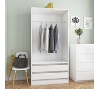 Mokuyary Wardrobe made of wood derived material, white, 100 x 50 x 200 cm, with 2 drawers and 1 large compartment with hanging bar, storage cabinet for bedroom, hallway