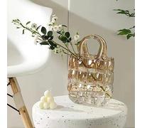 Mokylor Glass Purse Vase for Flowers, 11in Handbag Shape Unique Flower Vase Decorative, Fish Bowl Handbag Cute Vase Bubble Wide Mouth Vase for Centerpieces Home Wedding Decor(curry)