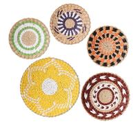 Mokylor Rattan Wall Basket Decor Set of 5, Hanging Woven Wall Basket Decor Seagrass Wall Art Decor, Round Boho Wall Basket Decor for Living Room or Bedroom, Unique Wall Art Decor(#1)
