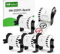 Molabel 5 Rolls DK-22251 Continuous Labels for Brother QL 62mm x 15.24m