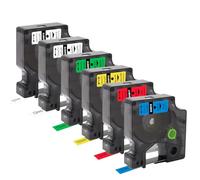 Molabel 6-Pack Compatible Dymo D1 12mm Label Tapes - D1-45010 / D1-45013 / D1-45016 / D1-45017 / D1-45018 / D1-45019, 12mm x 7m, for LabelManager 100/160/210D/280/360D/420P, Multi-Color